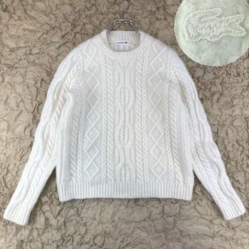 라코스테 알파카 혼방 울 혼방 케이블 짜임 긴팔 니트 화이트 와펜 XS