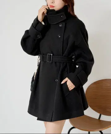 Chico 스탠드 카라 미들 기장 오버코트