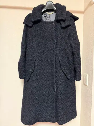 네이비 울 코트 후드 부착