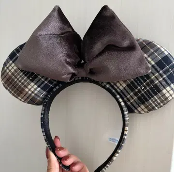 미니 마우스 귀 머리띠 체크 무늬