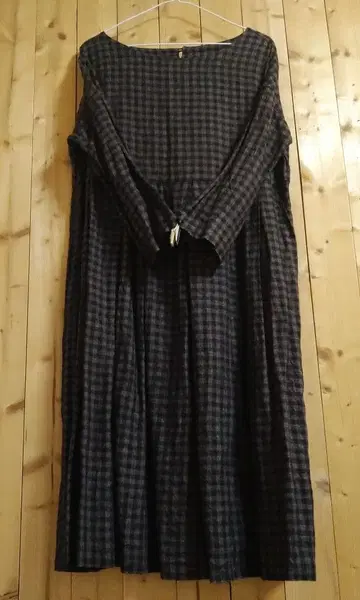 새상품 린넨 100% 브라운과 블랙 체크 원피스