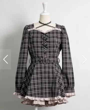 pium 프론트 리본 프릴 셋업 블랙 체크