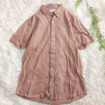 LACOSTE 피케 셔츠 스트레치 반팔 베이지 남성용 체크 US M