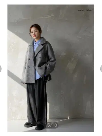 안티카 차콜 더블 브레스트 컬 샤기 코트 새상품