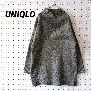 유니클로 울 혼방 하찌 절개 니트 하이넥 M 믹스 그레이 루즈핏