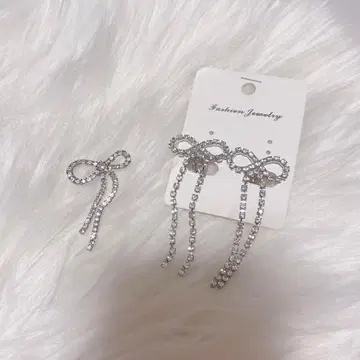 리본 비쥬 귀찌 이어커프 실버 스톤 걸리시