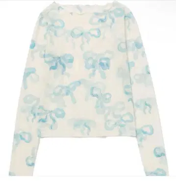 poppy 스카이블루 리본 시스루 크루넥 상의