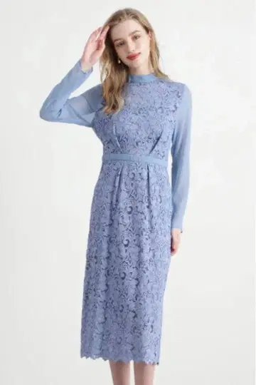 새상품 핑키 다이앤 라이트 블루 레이스 긴팔 원피스