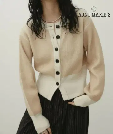 [ 미사용 새상품 ] 앤트마리스 배색 리브 니트 가디건