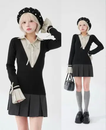 Darich 셔츠 도킹 플리츠 미니 원피스