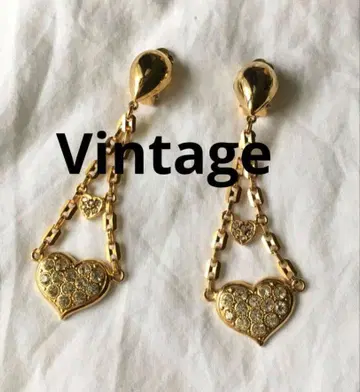 빈티지 하트 골드 귀찌 파베 스윙 비쥬