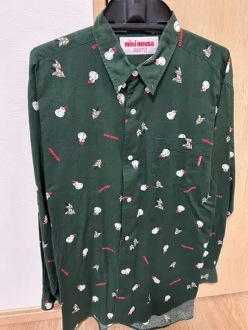 미키하우스 남성용 긴팔 셔츠 L 그린 눈사람 패턴