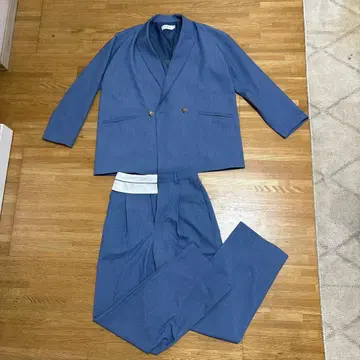 블루 더블 브레스트 자켓 팬츠 셋업