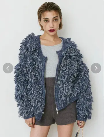 EVRIS 2way 프린지 니트 블루종