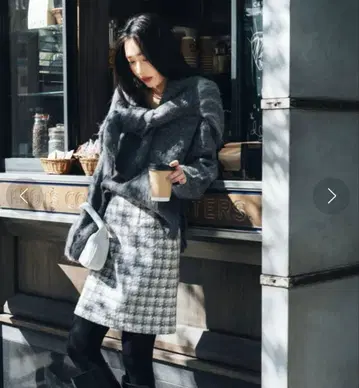 내추럴 뷰티 베이직 샤기 체크 미니 스커트