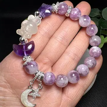 벚꽃 마노 토끼와 자수정 달과 별 핑크 퍼플 운모 팔찌