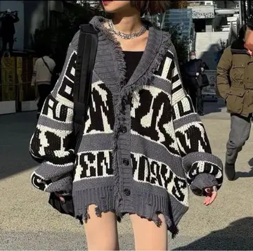 anui 카우친 가라 니트 가디건