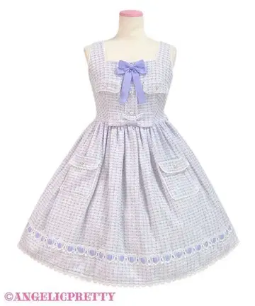 angelic pretty 마카롱 트위드 오버롤 스커트 연보라