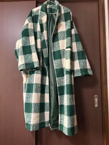 안티카 pattern 체크 무늬 롱 코트 38 사이즈