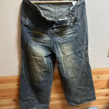 데미지 가공 와이드 팬츠 파랑