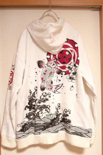 일본풍 잉어 디자인 화이트 후드티