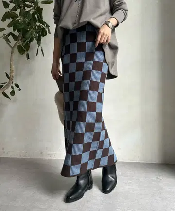 새상품 완판템 doudou [ WEB 한정판 ] 블록 체크 니트 스커트