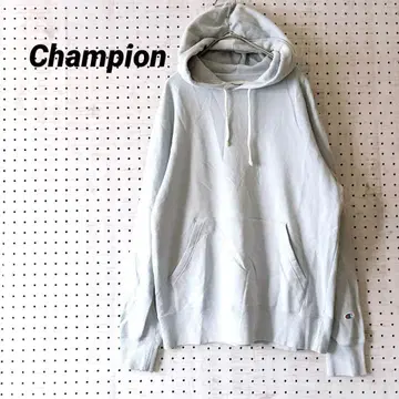 챔피온 원포인트 자수 후드티 (L) 페일 블루 코튼 100%