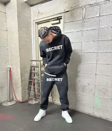 SECRET 셋업 블랙 후드티+팬츠 상하의