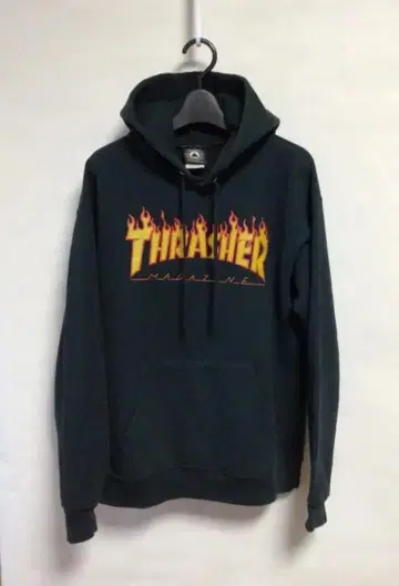 THRASHER 프레임 로고 후드티 블랙 S