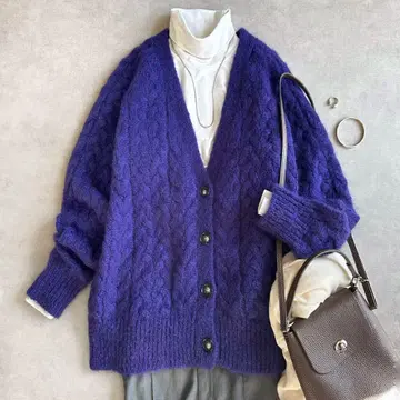 새상품급 The Shinzone 신존 모헤어 케이블 가디건 퍼플