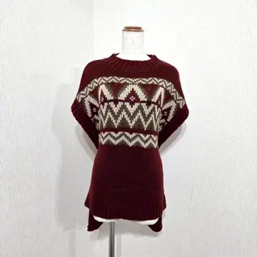 GRL 노르딕 무늬 니트 원피스 보르도 계열 허리 리본 가을/겨울 귀여운