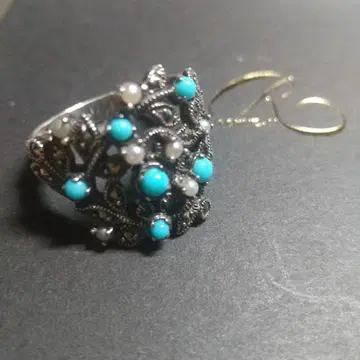 록잔 반지 터콰이즈 펄 마카사이트 약 12.5~13호