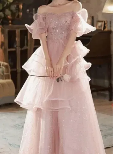 축제 롱 드레스 핑크 한국 스타일