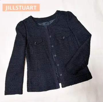 질스튜어트 트위드 노카라 자켓 블랙