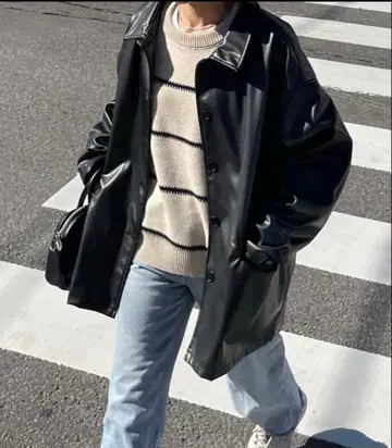 CHILLFAR PU 가죽 오버 자켓 인조 가죽