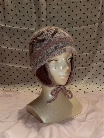 귀도리 니트 모자 리본 무늬