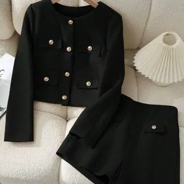 셋업 블랙 골드 버튼 블레이저 자켓