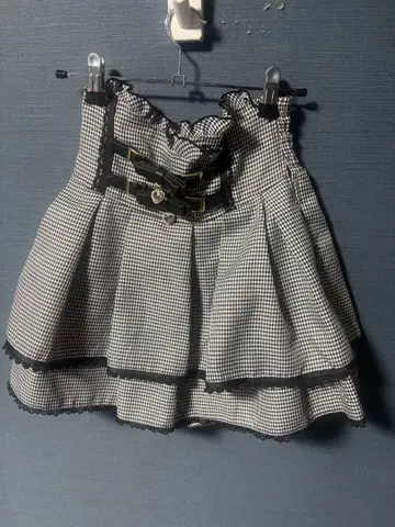 리즈리사 LIZLISA 체크 2단 리본 벨트 치마바지