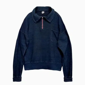 45R 45rpm 쭈리 가슴 포켓 R 자수 인디고 하프 지퍼 맨투맨