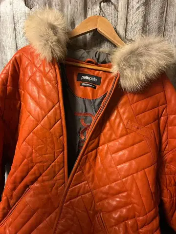 pellepelle 오렌지 퀼팅 가죽 자켓