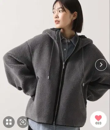 Gready Brilliant 보아 바이컬러 후드 자켓 차콜 그레이