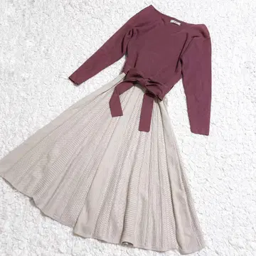 [ 새상품급 ] Noela 니트 x 원피스 벨트 포함 바이컬러