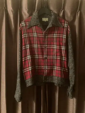 골든 로비 체크 무늬 울 혼방 긴팔 셔츠 로카빌리 크림 소다 50s