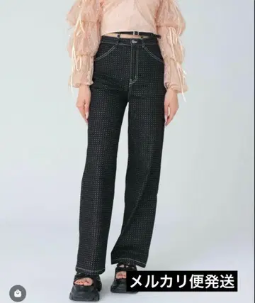 m me eme 웨이스트 리본 라메 데님 블랙