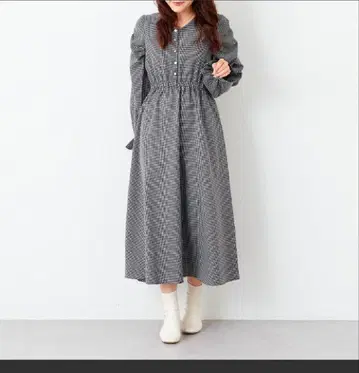 체크 무늬 롱 원피스