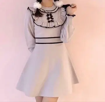 evelyn 리본 바이컬러 프릴 op 핑크