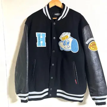 바시티 자켓 블랙 울 가죽