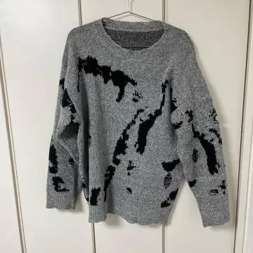 오버 사이즈 데미지 니트 스웨터 그레이/블랙