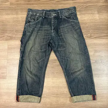 다크 블루 롤업 데님 팬츠