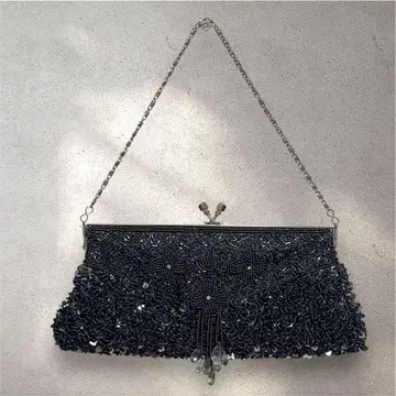 앤티크풍 비즈 자수 스팽글 핸드백 파티 일본 의류 블랙